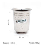 Design Coconut B19 Hammered Stainless Steel Glass, 300 ml, Premium Hammered Finish Drinking Tumbler, Food Grade Steel Water Glass for Juice, Milk, Lassi, Buttermilk & Daily Use, Rust Proof.