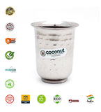 Design Coconut B19 Hammered Stainless Steel Glass, 300 ml, Premium Hammered Finish Drinking Tumbler, Food Grade Steel Water Glass for Juice, Milk, Lassi, Buttermilk & Daily Use, Rust Proof.