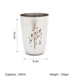 Coconut B24 Laser Design Stainless Steel Glass, 300 ml, Decorative Floral Laser Engraved Drinking Tumbler, Food Grade Steel Water Glass for Juice, Milk, Lassi & Buttermilk, Rust Proof.