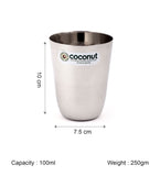 Coconut Stainless Steel Water Glass Set of 6 (250ml Each) | Food Grade Steel Drinking Tumbler | Mirror Finish Water Glass for Water, Juice, Milk, Lassi & Buttermilk | Rust Proof | Durable Steel Glass | Model - B26 Water Glass.
