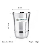 Coconut B2 Stainless Steel Water Glass, 300 ml, Mirror Finish Drinking Tumbler, Food Grade Steel Glass for Water, Juice, Milk, Lassi & Buttermilk, Rust Resistant, Durable Daily Use Glass.