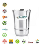 Coconut B2 Stainless Steel Water Glass, 300 ml, Mirror Finish Drinking Tumbler, Food Grade Steel Glass for Water, Juice, Milk, Lassi & Buttermilk, Rust Resistant, Durable Daily Use Glass.
