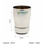 Coconut Stainless Steel Water Glass Set of 6 (270ml Each) | Heavy Gauge Drinking Glasses | Food Grade BPA Free Steel Tumbler Set | Mirror Finish Water, Juice, Lemonade & Beverage Glass | Durable & Rust Proof | Model - B30 Eros Water Glass.