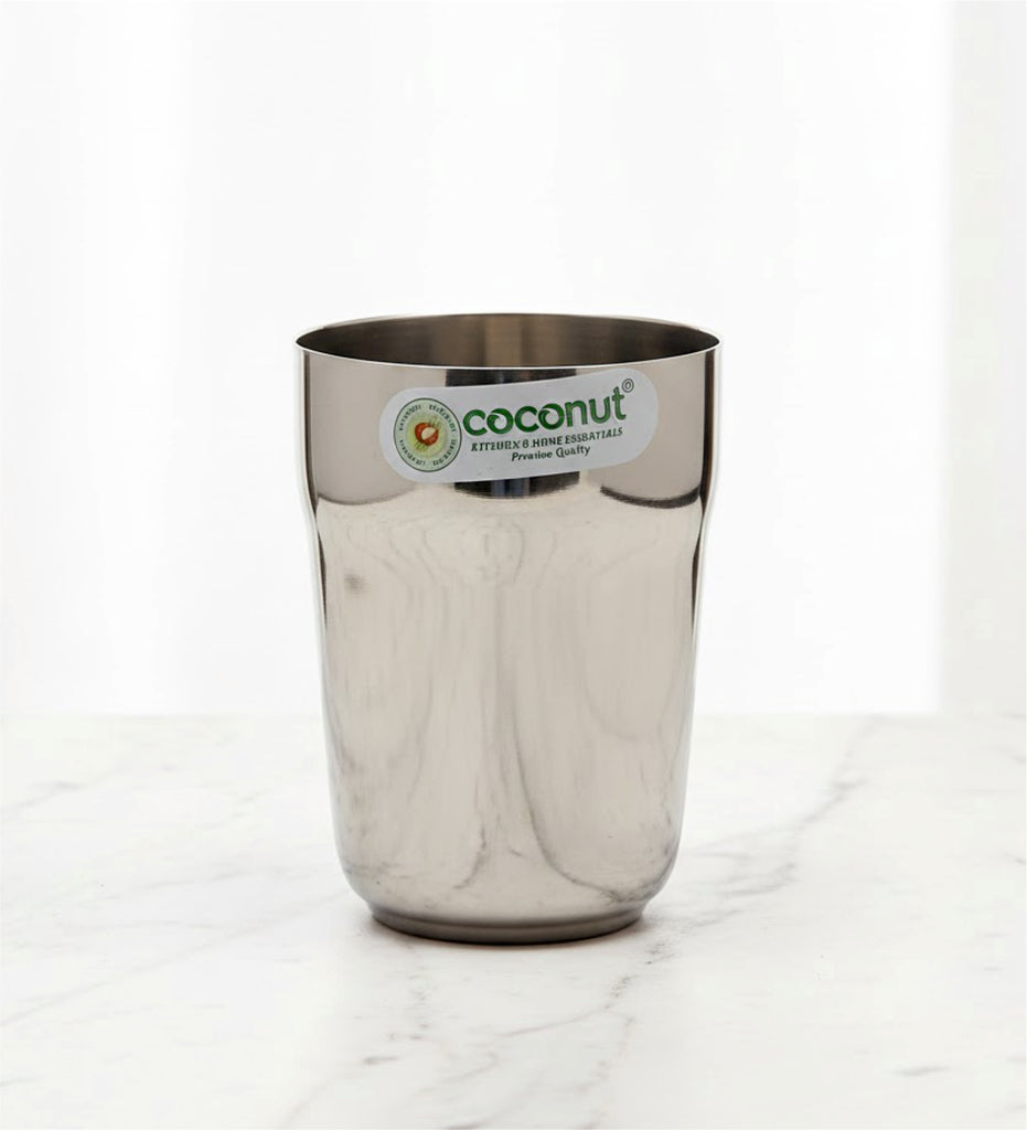 Coconut Stainless Steel  Water Glass Set of 6 | Ideal for serving Liquids Like Water, Juice, Lemonade, Beverages | Water Glasses | tumbler | Heavy Gauge | Mirror finish |  Kitchen essential | Model - B22 Metro