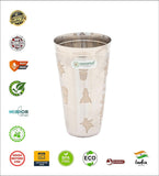 Coconut B40 Mosaic Stainless Steel Lassi Glass Set of 2, 650 ml Each, Matte Finish Designer Tumbler, Food Grade Steel Drinking Glass for Lassi, Buttermilk, Juice, Water, Milk & Daily Use.
