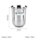 Coconut B5 Stainless Steel Plain Glass, 300 ml, Mirror Finish Drinking Tumbler, Food Grade Steel Water Glass for Juice, Milk, Lassi, Buttermilk & Daily Use, Rust Resistant.