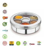 Coconut Stainless Steel MB2 Masala Box with 7 Containers & Transparent Lid | 100ml Each Spice Container | Masala Dabba for Indian Kitchen | Food Grade Steel Spice Storage Organizer | Rust Proof, BPA Free, Dishwasher Safe.