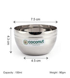 Coconut Stainless Steel Ringer Apple Bowl Set of 6 | Premium Serving Katori/Vati for Kitchen & Dining | Mirror Finish | Rust Proof | Dishwasher Safe | Available in 150ml, 200ml, 300ml & 350ml.