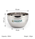 Coconut Stainless Steel Ringer Apple Bowl Set of 6 | Premium Serving Katori/Vati for Kitchen & Dining | Mirror Finish | Rust Proof | Dishwasher Safe | Available in 150ml, 200ml, 300ml & 350ml.