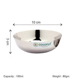 Coconut C20 Marwadi Stainless Steel Bowl Set of 6 | Serving Katori/Vati Set for Snacks, Desserts & Curry | Mirror Finish | Rust Proof | Dishwasher Safe | Available in 100ml, 140ml & 200ml.