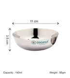 Coconut C20 Marwadi Stainless Steel Bowl Set of 6 | Serving Katori/Vati Set for Snacks, Desserts & Curry | Mirror Finish | Rust Proof | Dishwasher Safe | Available in 100ml, 140ml & 200ml.