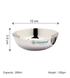 Coconut C20 Marwadi Stainless Steel Bowl Set of 6 | Serving Katori/Vati Set for Snacks, Desserts & Curry | Mirror Finish | Rust Proof | Dishwasher Safe | Available in 100ml, 140ml & 200ml.