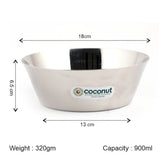 Coconut C28 Alaska Stainless Steel Bowl | Mirror Finish Serving Bowl | Available in 550ml, 700ml, 900ml & 1150ml | Food Grade, Rust-Proof, Durable & Dishwasher Safe | Multipurpose Kitchen Bowl (Pack of 1).