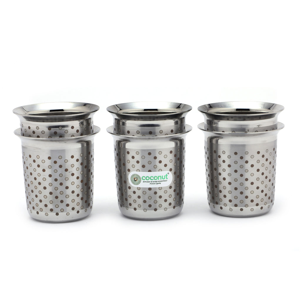 Coconut C2 Gemini Stainless Steel Glass Set of 6 | 250ml Premium Water Tumblers | Polka Dot Laser Engraved Design with Elegant Matte Finish | Ideal for Home, Office & Gifting.