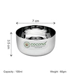 Coconut C35 Sada Vati Set of 6 Stainless Steel Bowls | Available in 100ml, 130ml & 200ml Sizes | Mirror Finish Katori Set for Snacks, Desserts, Curd, Curry & Daily Use | Rust Proof Steel Bowls.