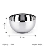 Coconut C3 Deluxe Apple Vati Set of 6 | Stainless Steel Serving Bowls (100ml/150ml/170ml/200ml) | Mirror Finish, Rust-Proof, Food Grade Katori Set for Kitchen & Dining.