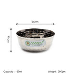 Coconut C51 Hammered Deep Bowl Set of 6 Stainless Steel Bowls | Available in 150ml, 200ml & 250ml Sizes | Hammer Finish Serving Bowls for Snacks, Desserts, Curry, Soup & Daily Use | Rust Proof.