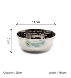 Coconut C51 Hammered Deep Bowl Set of 6 Stainless Steel Bowls | Available in 150ml, 200ml & 250ml Sizes | Hammer Finish Serving Bowls for Snacks, Desserts, Curry, Soup & Daily Use | Rust Proof.
