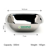 Coconut C57 Stainless-Steel Four-Square Bowl | Mirror Finish Square Serving Bowl | Food Grade, Rust-Proof, Dishwasher Safe | Multipurpose Kitchen Dish for Serving, Mixing & Storage.
