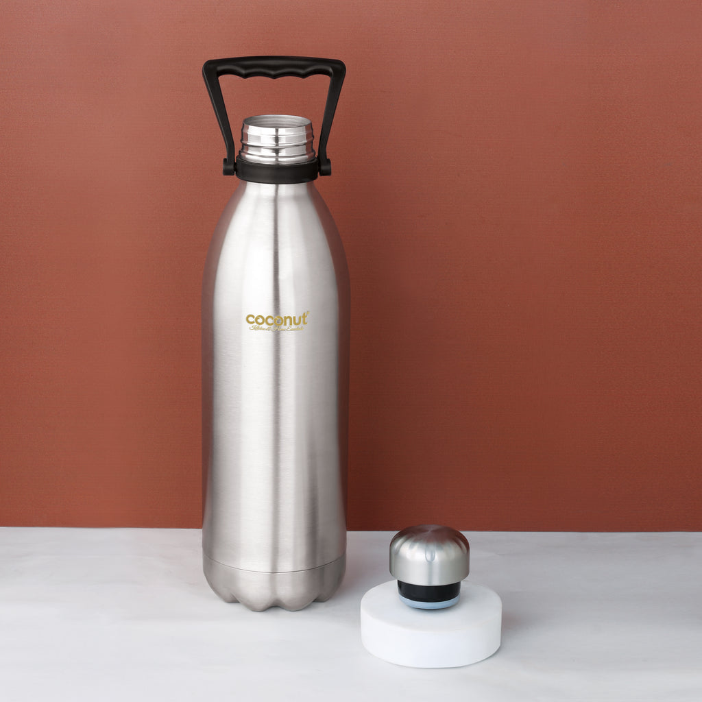 Coconut WB31 HC Stainless Steel Vacuum Insulated Water Bottle with Handle – 1500ml / 1750ml / 2250ml | 24 Hours Hot & Cold Flask | Leak-Proof BPA-Free Steel Bottle for Gym, Travel, Office & Outdoor Use.