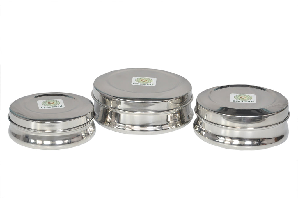 Coconut Stainless Steel Chocolate Dabba - Set of 3, Mirror Finish, Strong, Sturdy, Dibba / Container / Canister / Storage Dabba for Storage Kitchen Organizer, Model - Cadbury