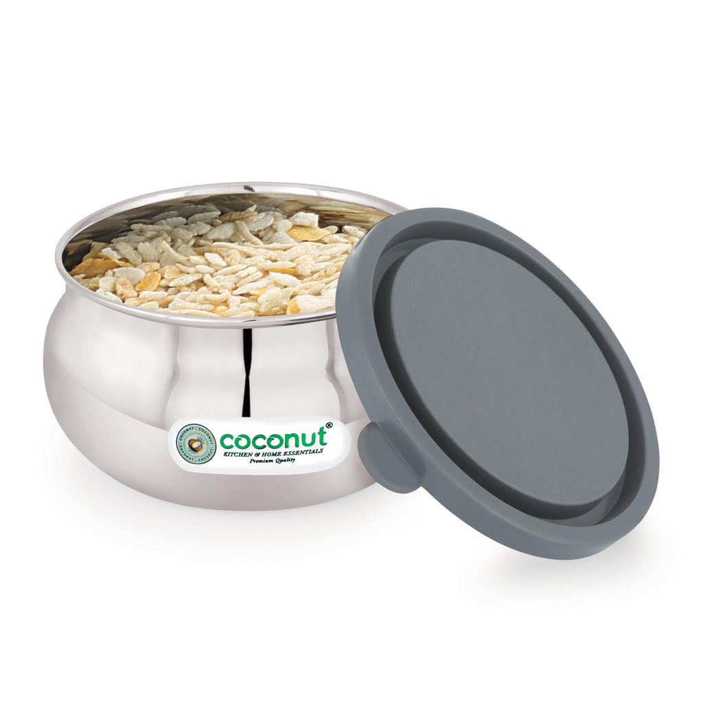 Coconut S106 LP Bulging Stainless Steel Lunch Box with Lid | Premium Food Grade Steel Tiffin | Compact Leak-Resistant Storage Container | Ideal for Office, School & Travel.