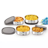 Coconut Stainless Steel Leak-Proof Lunch Box Set of 4 (Multi Sizes) | Airtight Food Storage Containers with BPA-Free Silicone Lid | Food Grade Steel Tiffin for Office, School & Travel | 350ml, 450ml, 550ml, 650ml.