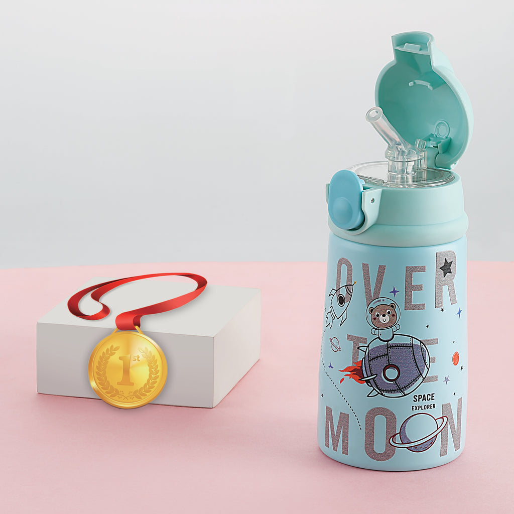 Coconut WB29 HC Kids Sipper Water Bottle | 350ml Stainless Steel Bottle with Flip Lid & Straw | Leakproof, BPA-Free, Cute Space Theme for School Kids.