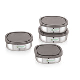 Coconut Stainless Steel Leak-Proof Lunch Box Set of 4 (Multi Sizes) | Airtight Food Storage Containers with BPA-Free Silicone Lid | Food Grade Steel Tiffin for Office, School & Travel | 350ml, 450ml, 550ml, 650ml.