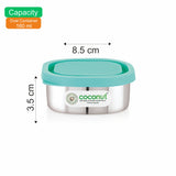 Coconut S108 LP Square Stainless Steel Chutney Container with Lid | Food Grade Mini Storage Box | Leak-Resistant Dip & Sauce Container for Lunch Box, Travel & Kitchen Use.