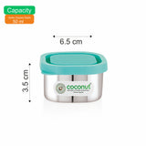 Coconut S108 LP Square Stainless Steel Chutney Container with Lid | Food Grade Mini Storage Box | Leak-Resistant Dip & Sauce Container for Lunch Box, Travel & Kitchen Use.