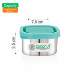 Coconut S108 LP Square Stainless Steel Chutney Container with Lid | Food Grade Mini Storage Box | Leak-Resistant Dip & Sauce Container for Lunch Box, Travel & Kitchen Use.