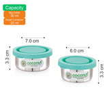 Coconut S113 Stainless Steel Round Chutney Container Set of 2 (20ml & 30ml) | Leakproof Mini Storage Boxes with Lid | Food Grade, Rust-Proof Small Sauce & Pickle Containers.