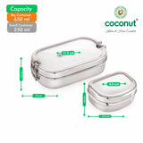 Coconut S119 Stainless Steel Lunch Box with Inner Dabbi | Crunch Capsule Tiffin Box | Leakproof Clip Lock Container | Food Grade, Durable & Dishwasher Safe.
