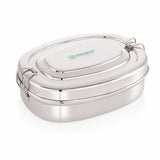 Coconut Stainless Steel Flash Lunch Box with Inner Plate | Oval Shape Tiffin Box | Heavy Gauge Food Grade Steel | Leak-Resistant, BPA-Free & Rust-Proof Mirror Finish Lunch Box for Office & School.