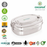 Coconut Stainless Steel Flash Lunch Box with Inner Plate | Oval Shape Tiffin Box | Heavy Gauge Food Grade Steel | Leak-Resistant, BPA-Free & Rust-Proof Mirror Finish Lunch Box for Office & School.
