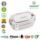 Coconut Toggi Stainless Steel Lunch Box with Partition Tray | Heavy Gauge Mirror Finish Tiffin Box | Leak-Resistant, BPA-Free & Rust-Proof Rectangular Food Container for Office, School & Travel.