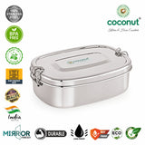 Coconut S135 Hazel Stainless Steel Lunch Box with Plate | Single Compartment Tiffin Box with Clip Lock Lid | Leakproof, Food Grade & Durable Lunch Container for Office & School.