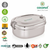 Coconut S136 Cordial Stainless Steel Lunch Box with Plate | Single Compartment Tiffin Box with Clip Lock Lid | Leakproof, Food Grade & Durable Lunch Container for Office & School.