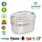 Coconut Stainless Steel Pecan Double Decker Lunch Box with Inner Plate | 2 Tier Leak-Resistant Tiffin Box | Food Grade, BPA-Free, Durable & Eco-Friendly Lunch Box for Office, School & Travel