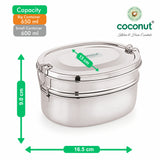 Coconut Stainless Steel Pecan Double Decker Lunch Box with Inner Plate | 2 Tier Leak-Resistant Tiffin Box | Food Grade, BPA-Free, Durable & Eco-Friendly Lunch Box for Office, School & Travel