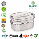 Coconut Stainless Steel Double Decker Lunch Box with Inner Plate | 2 Tier Leak-Resistant Tiffin Box | Food Grade, BPA-Free, Durable & Eco-Friendly Lunch Box for Office, School & Travel.