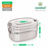 Coconut Stainless Steel Double Decker Lunch Box with Inner Plate | 2 Tier Leak-Resistant Tiffin Box | Food Grade, BPA-Free, Durable & Eco-Friendly Lunch Box for Office, School & Travel.