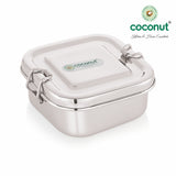 Coconut Stainless Steel Square Lunch Box with Partition Plate & Lock Clips | Food Grade Steel Tiffin Box | Leak-Resistant, BPA-Free & Rust-Proof | Mirror Finish Lunch Box for Office, School & Travel.