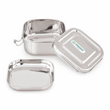 Coconut Stainless Steel Square Lunch Box with Partition Plate & Lock Clips | Food Grade Steel Tiffin Box | Leak-Resistant, BPA-Free & Rust-Proof | Mirror Finish Lunch Box for Office, School & Travel.