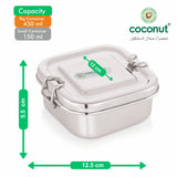 Coconut Stainless Steel Square Lunch Box with Partition Plate & Lock Clips | Food Grade Steel Tiffin Box | Leak-Resistant, BPA-Free & Rust-Proof | Mirror Finish Lunch Box for Office, School & Travel.