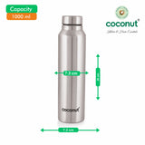 Coconut WB18 Floww Plain Stainless-Steel Water Bottle | Leakproof, Rust-Proof & BPA Free | Durable Food Grade Steel Bottle for Office, School, Gym & Travel.