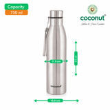 Coconut WB19 Thames Stainless Steel Water Bottle with Strap | Leakproof, Rust-Proof, BPA-Free, Durable Metal Bottle | Sleek Matte Finish | Ideal for Office, Gym & Travel.
