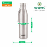 Coconut WB19 Thames Stainless Steel Water Bottle with Strap | Leakproof, Rust-Proof, BPA-Free, Durable Metal Bottle | Sleek Matte Finish | Ideal for Office, Gym & Travel.