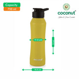 Coconut WB22 Elbe 750ml Stainless Steel Water Bottle (Steel/Red/Black/Yellow) | Flip Top Leakproof Lid | BPA-Free, Rust-Proof, Durable Bottle for Gym, Office & Travel.